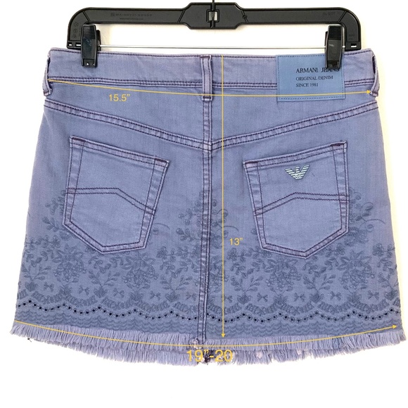 Armani Jeans Fringed Embroidered Mini Lilac Jean Skirt $380 - Picture 4 of 5